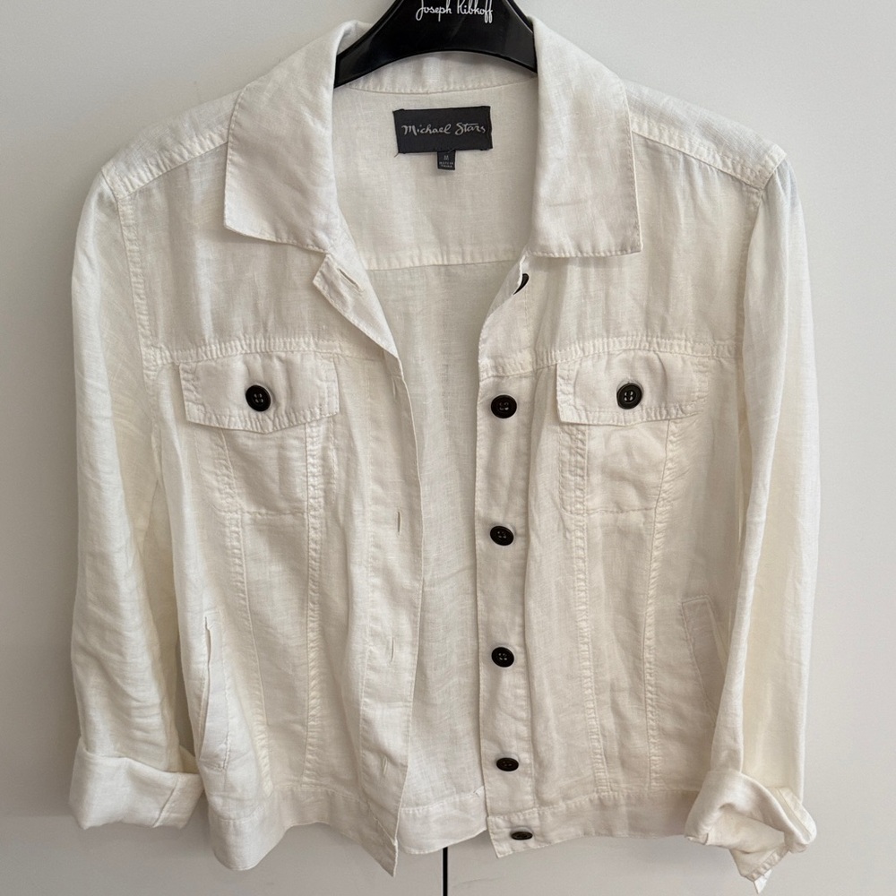 Michael Stars White Linen Light Button-Up Jacket